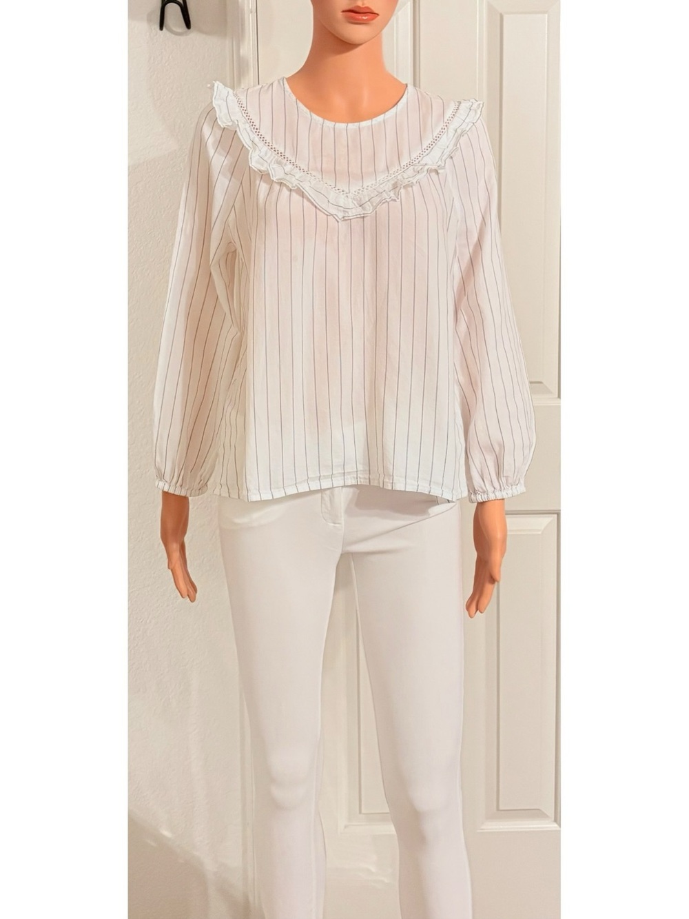 Madewell Cream Blouse with Black Pinstripes